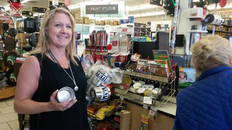 Patty Baxter of Buford got caught up in the rush to by Yeti cups. She called around and snagged several at the S&S Ace Hardware store. MATT KEMPNER / AJC