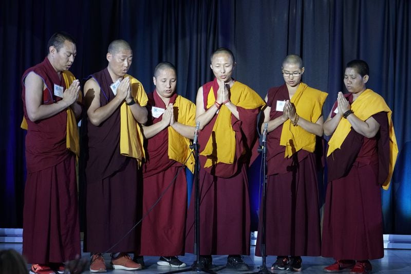 Monks and Nuns performing a Buddhist chant at the Day of Religious Pluralism inaugural event at the Atlanta City Hall