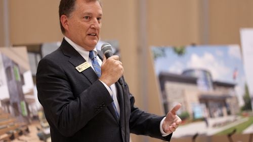 Tucker Mayor Frank Auman speaks in front of special guests and elected officials during the 50th anniversary of the Northlake Mall on Monday, October 6, 2021. Miguel Martinez for The Atlanta Journal-Constitution