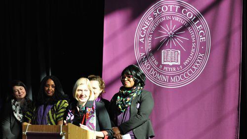 Leocadia ‘Lee’ I. Zak will become president of Agnes Scott College on July 1. She addressed several hundred students, faculty, and staff who crowded into the Evans Dining Hall on the Decatur campus Tuesday to hear the announcement.