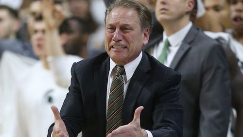 Michigan State head coach Tom Izzo reacts to a call during first-half action against Minnesota on Wednesday, Jan. 11, 2017, at the Breslin Center in East Lansing, Mich. (Kirthmon F. Dozier/Detroit Free Press/TNS)