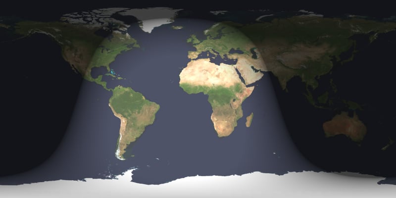 Screenshot of a worldwide map via the US Naval Observatory showing which regions of the Earth will be on the day and night sides at the time of greatest eclipse on Jan. 31.