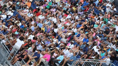 Tennis fans fill the stadium at the BB&T Atlanta Open Tournament on Sunday, July 23, 2017, in Atlanta.