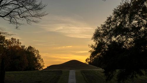 Thousand-year-old earthworks can be seen at the Ocmulgee Mounds National Historical Park near Macon. Nearly every member of Georgia's congressional delegation has joined in an effort to designate the site as the state's  first national park. (Robert Rausch/The New York Times)