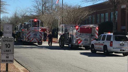 A fire was reported at the Comcast building in Alpharetta on Wednesday, but public safety officials found there was no fire and a burn smell was caused by workers.