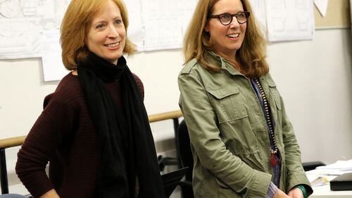 Susan V. Booth (left) and playwright Janece Shaffer confer during a production at the Alliance Theatre. Booth and the Alliance are the recipients of a $250,000 grant from the BOLD program, created to help further the role of women in theater. Photo: courtesy Alliance Theatre