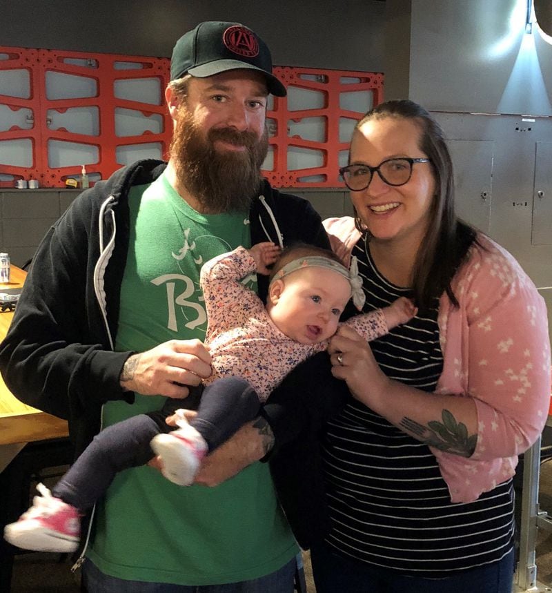 Ben Horgan with his wife, Kimberly, and their 6-month-old daughter Ruth. Both work in the restaurant industry, but she works in the morning and he works at night, enabling them to manage care for their daughter. Photo courtesy of Kimberly Horgan