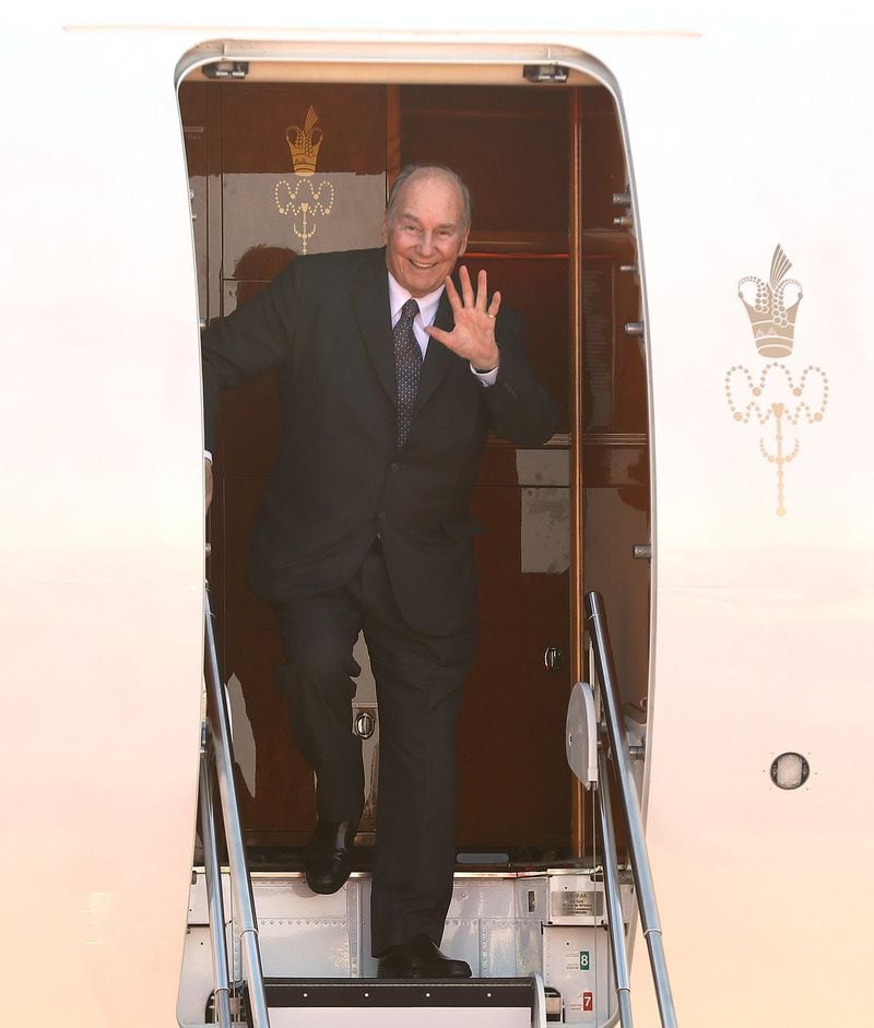 His Highness the Aga Khan, the 49th hereditary Imam (spiritual leader) of the world's Shia Ismaili Muslim Community, waves as he arrives at Fulton County Airport to celebrate with his U.S. followers his 60th anniversary as their leader on Tuesday, March 13, 2018, in Atlanta. The visit is part of a year-long celebration to commemorate his Diamond Jubilee (60th Anniversary). 