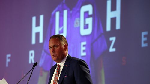 Former Mississippi coach Hugh Freeze speaks during the Southeastern Conference's annual media gathering, Thursday, July 13, in Hoover, Ala. (AP photo)