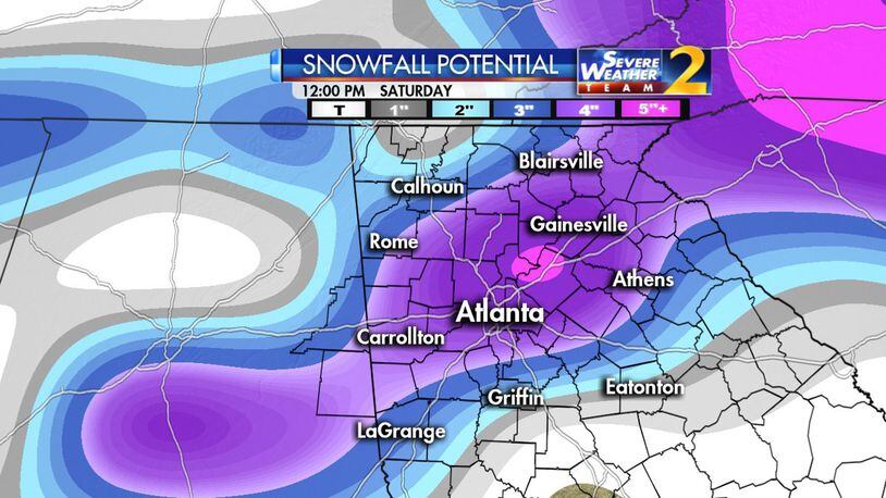 Meteorologists predict up to four inches of snowfall in the metro area. (Credit: Channel 2 Action News)