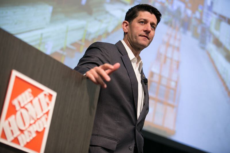 U.S. House Speaker Paul Ryan visits employees and hosts a Q&A at the Home Depot store support center on Thursday, March 8, 2018, near Vinings. (Photo by Jessica McGowan/Getty Images)