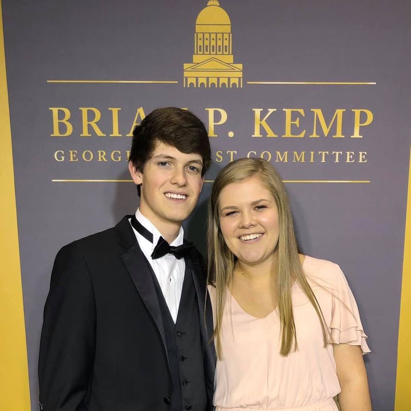 UGA student Harrison Deal (left) with his close friend Lucy Kemp, the daughter of Gov. Brian Kemp. (Facebook)