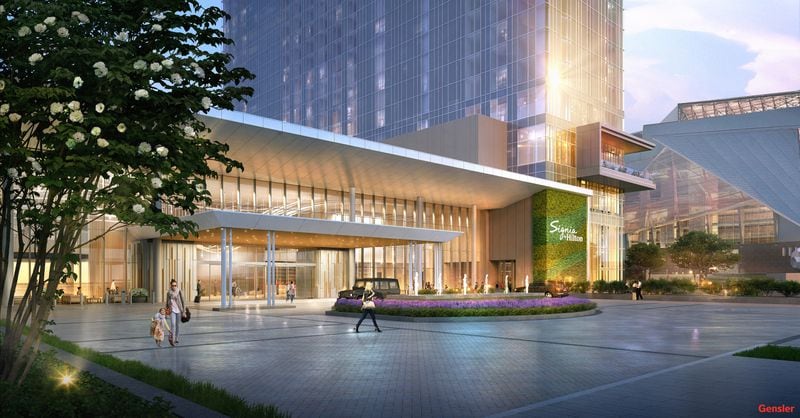 This is a rendering of the entrance to the Signia by Hilton Atlanta hotel.