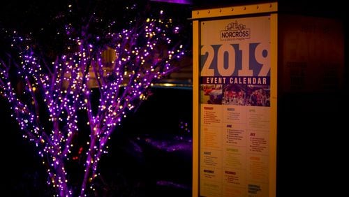 Norcross is lighting up downtown for Purple Heart recipients through Aug. 11. (Courtesy City of Norcross)
