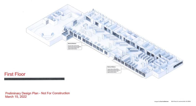 Hooper-Renwick Themed Library Project - First floor preliminary design plan. (CAS Architecture)