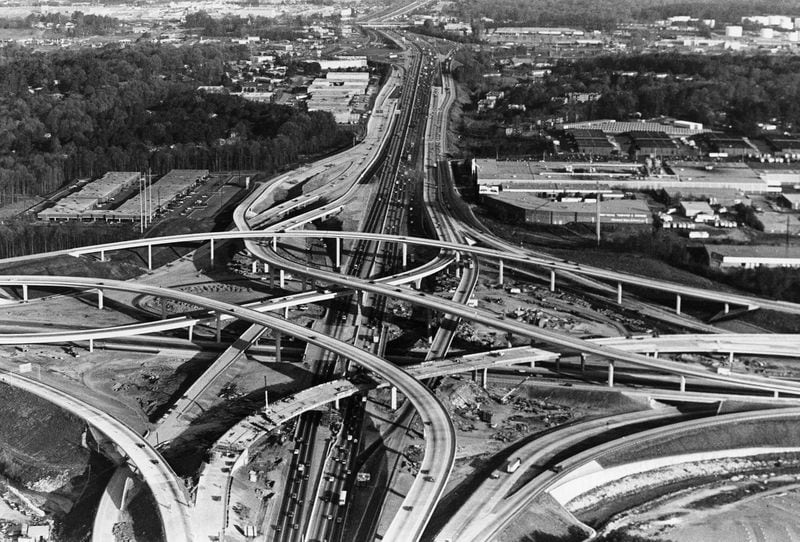 Construction of the Tom Moreland interchange (better known as Spaghetti Junction) at I-85 north and I-285 in 1987.