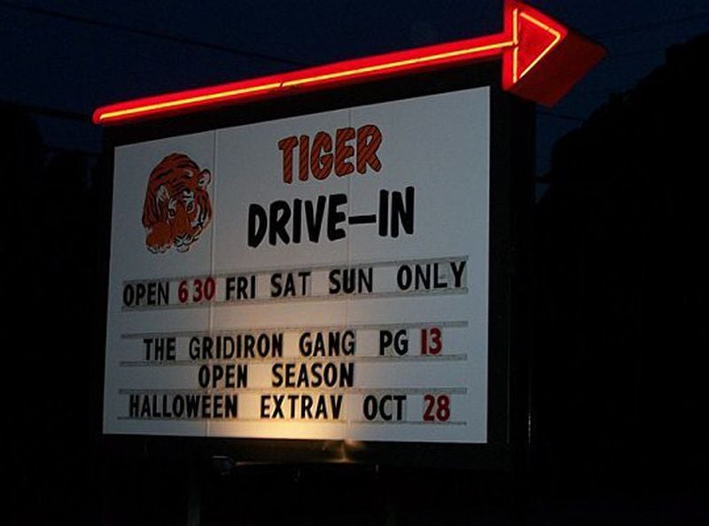 Another small-town Saturday night: The Tiger Drive-In in Tiger encourages RVs and camping after the show.