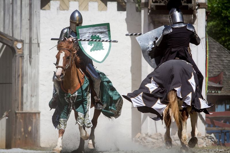 Horseback riders joust during the Georgia Renaissance Festival. The festival is in south Fulton County, near a new city with a confusing new name aimed at creating community and attracting growth. STEVE SCHAEFER / SPECIAL TO THE AJC