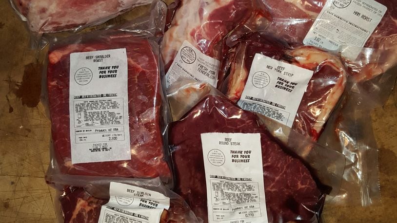 Shoulder roasts, ham roasts, steaks and pork tenderloin - here's an example of the beef and pork cuts included in the meat CSA from Darby Farms. (Photo credit: Daniel Dover)