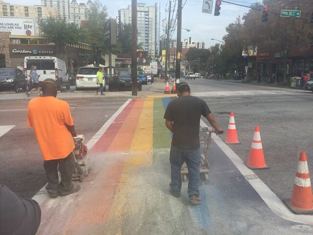 Photos: Rainbow crosswalks for Atlanta Pride erased from Midtown