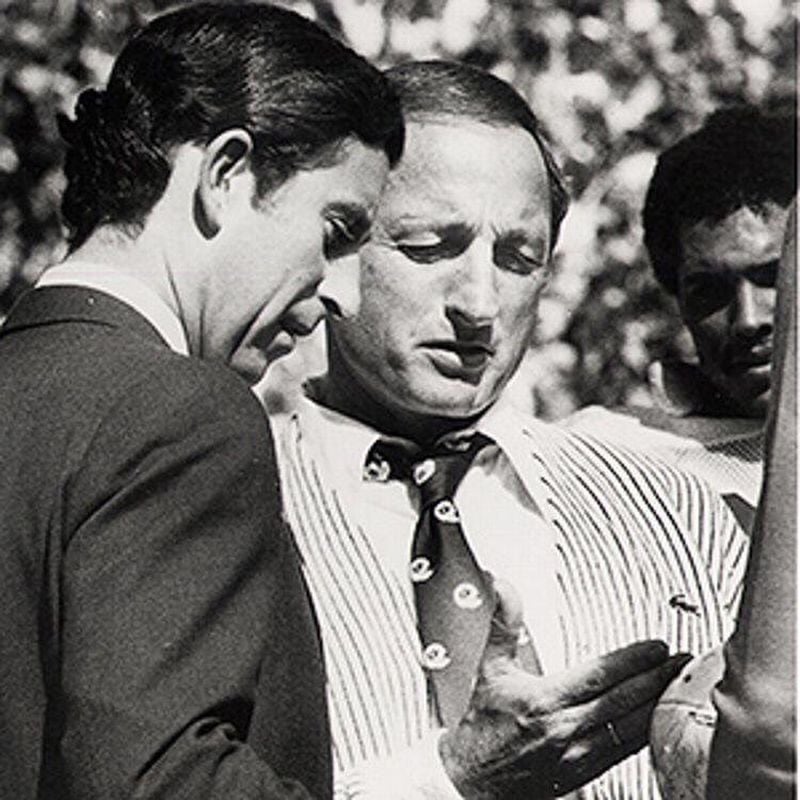 Vince Dooley and Britain’s Prince Charles meet during 1977 game against Kentucky. (University of Georgia)
