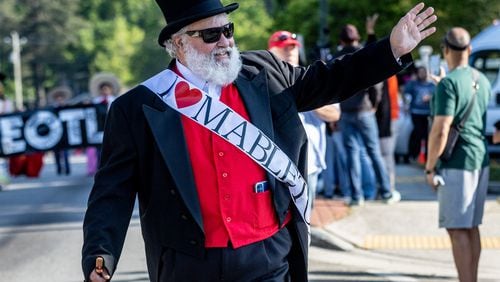 Jeff Padgett waves to the crowd during the second Taste Of  Mableton Festival parade Saturday, April 15, 2023.  (Steve Schaefer/steve.schaefer@ajc.com)