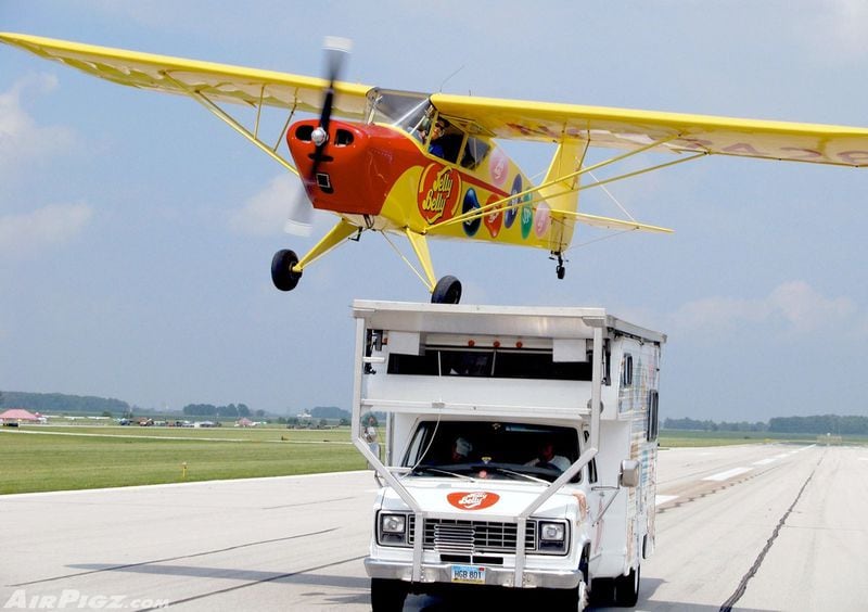 One of Kent Pietsch’s main acts is landing his Interstate Cadel aircraft on a moving RV. He’ll be at the Atlanta Air Show, which will be held Oct. 14-15 at the Atlanta Motor Speedway. CONTRIBUTED BY KENT PIETSCH AIRSHOWS