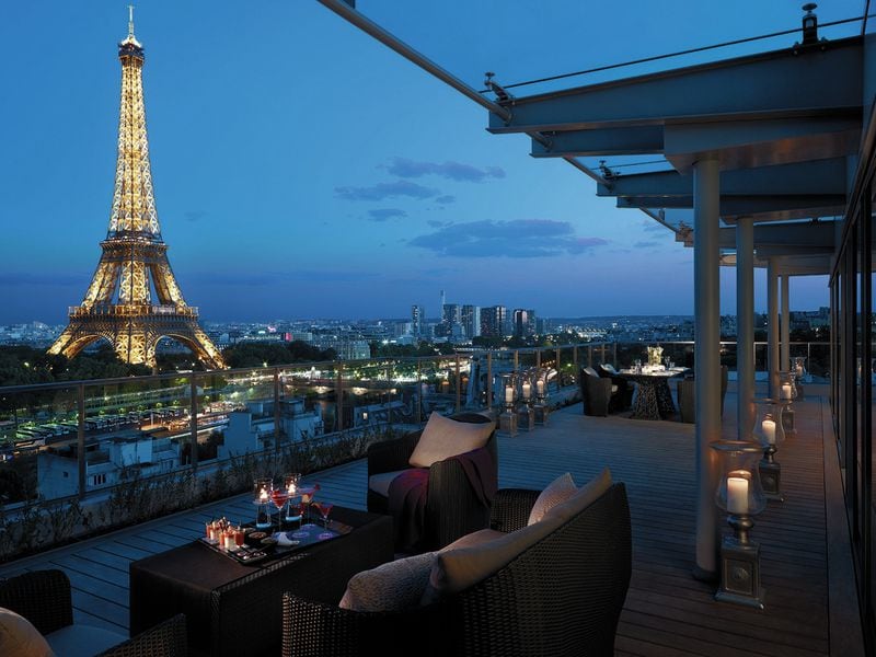 La Suite Shangri-La terrace at the Shangri-La, a five-star luxury hotel in Paris. Atlanta’s former Chief Financial Officer Jim Beard repaid taxpayers $10,277 for a stay at the hotel in 2017. Beard did not submit a receipt so records do not show which room he stayed in. (Shangri-La Hotel)