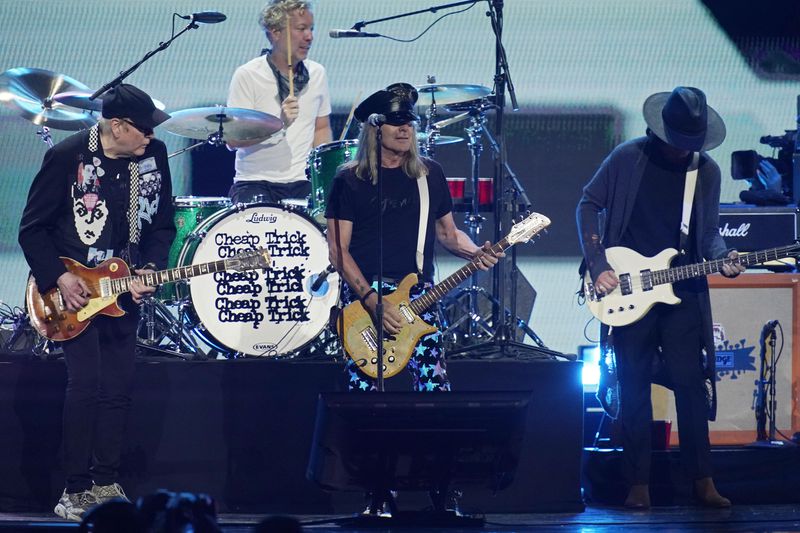 Cheap Trick performs on the first night of the 2021 iHeartRadio Music Festival, Friday, Sept. 17, 2021, in Las Vegas. (AP Photo/John Locher)
