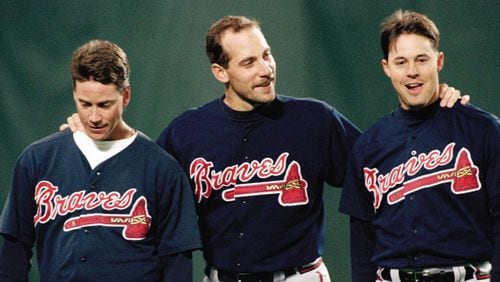 Braves' big three: Tom Glavine (from left), John Smoltz and Greg Maddux.