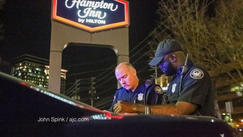 A man managed to drive himself to a Hampton Inn on Piedmont Road and ask for help after he was shot early Friday, police said.
