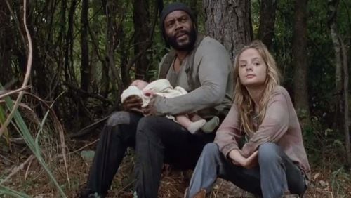 Tyreese, Lizzie and Judith before they find the Grove. CREDIT: AMC