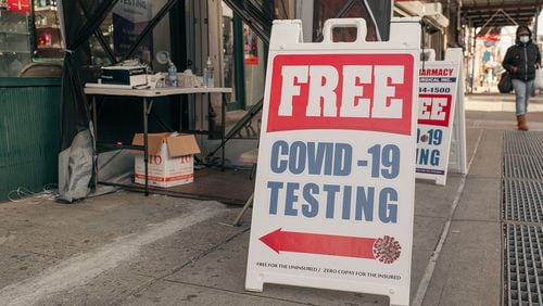 A COVID-19 testing location sits inactive with no waiting line in the Bed-Stuy neighborhood of Brooklyn on Jan. 10, 2022, in New York City. (Scott Heins/Getty Images/TNS)