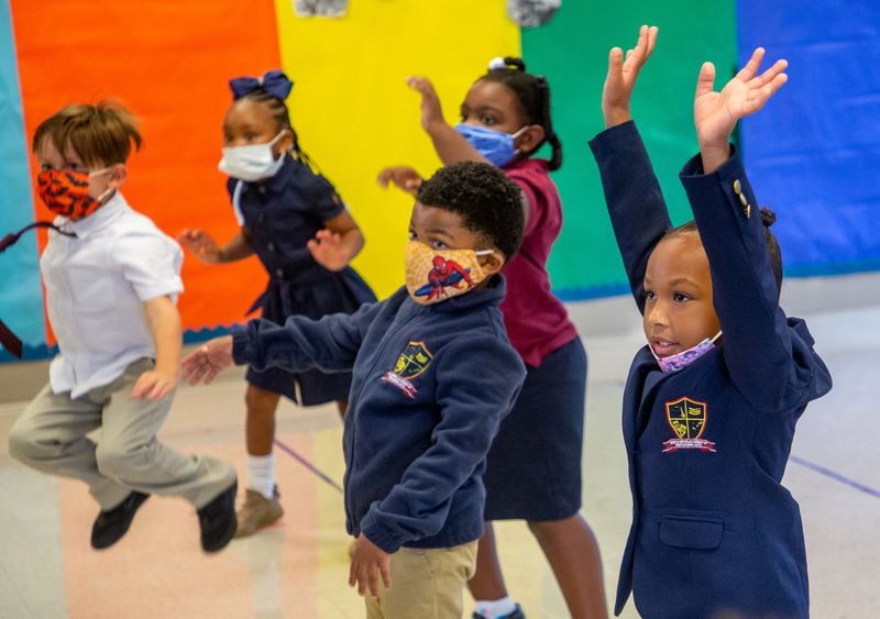 Kindergarten students practice their dance steps during Jaylon Givan's class at North Metro Academy of Performing Arts in Norcross on Oct. 13, 2021. STEVE SCHAEFER FOR THE ATLANTA JOURNAL-CONSTITUTION