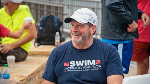 Gold medalist Steve Lundquist is at every open water swim and uses his connections to bring other Olympic swimmers to the event to help “make waves” to fight cancer. Courtesy of Swim Across America