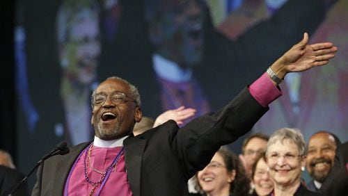 Episcopal Bishop Michael Curry will speak in Atlanta . ASSOCIATED PRESS