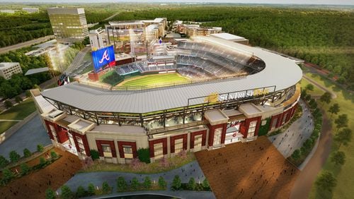 A wide metal canopy will be installed atop the Braves’ new stadium, SunTrust Park. (Rendering/Braves)