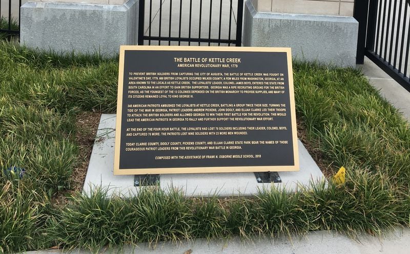 Students in Kelly Sloan's 8th grade social studies class at Osborne Middle School wrote a summary of the Battle of Kettle Creek, a Revolutionary War skirmish, for a plaque at Liberty Plaza near the state capital. CONTRIBUTED