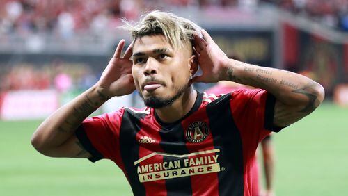Atlanta United forward Josef Martinez reacts to scoring a goal against Orlando City for a 1-0 lead during the first half Saturday, June 30, 2018, in Atlanta.