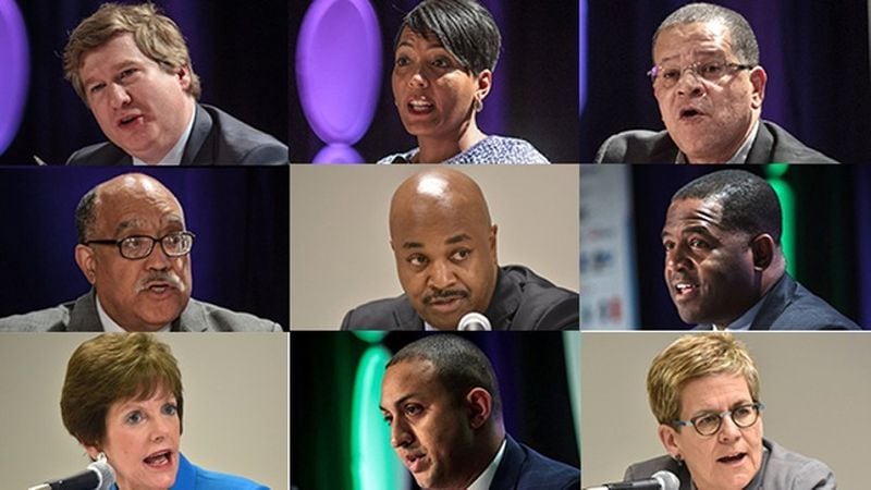 Atlanta has a crowded field of candidates hoping to be the city’s next mayor. L-R top: Peter Aman, Keisha Lance-Bottoms, John Eaves. Center: Vincent Fort, Kwanza Hall, Ceasar Mitchell. Bottom: Mary Norwood, Michael Sterling, Cathy Woolard.