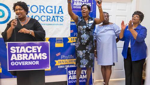 Democratic gubernatorial nominee Stacey Abrams giving a speech. (ALYSSA POINTER/ALYSSA.POINTER@AJC.COM)