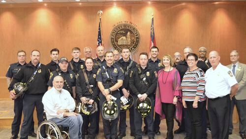 The Fayette Fire Foundation was recognized at the Nov. 14 Board of Commissioners meeting for donating $10,614 worth of helmet-mounted lights to firefighters.
