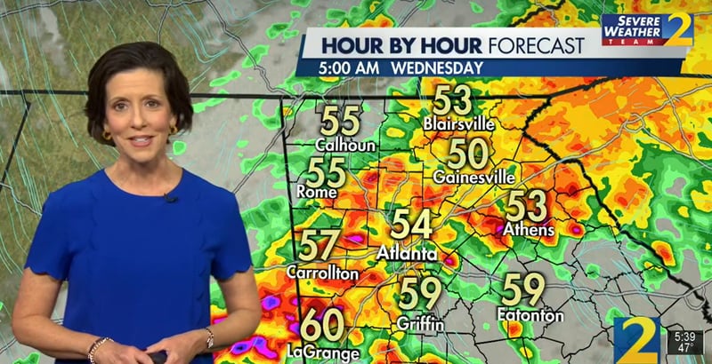 Channel 2 Action News meteorologist Jennifer Lopez is expecting widespread heavy rain and embedded thunderstorms Wednesday morning as a cold front arrives in metro Atlanta.
