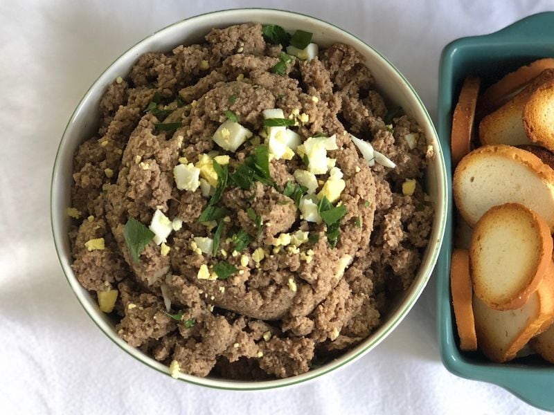 This meatless version of chopped liver is made with eggplant and pecans. CONTRIBUTED BY KELLIE HYNES