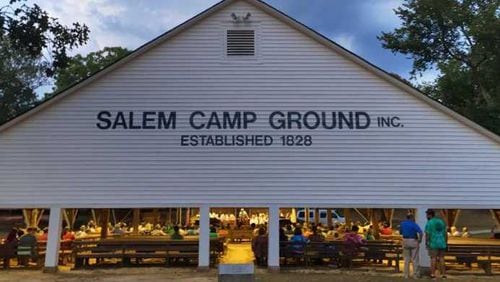 Salem Camp Ground was established in 1828. Here is a view of the Tabernacle, where services are held. People come from all over the nation to participate in this religious revival.