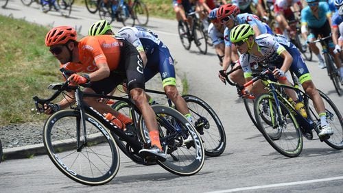 Joey Rosskopf (left) races in the eighth stage of the 2019 Tour De France on July 13. (Photo: Stefano Sirotti)