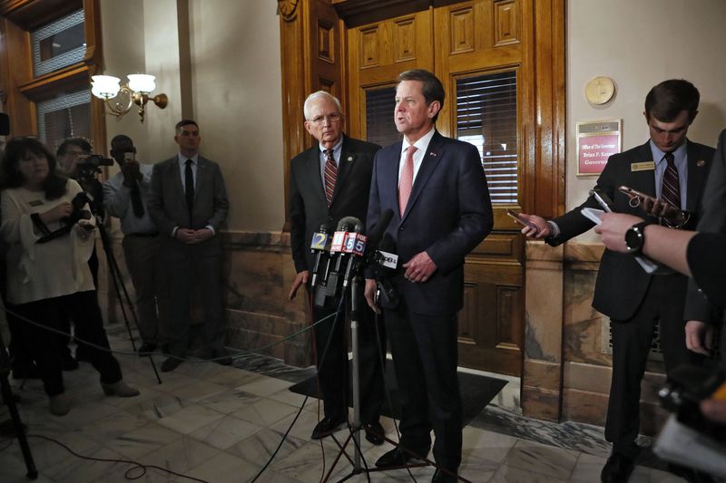 2/27/19 - Atlanta - Gov. Brian Kemp held a press conference with Agriculture commissioner Gary Black in support of relief for hurricane damage in south Georgia.  The legislature was in session for the 23rd day of the 2019 General Assembly.   Bob Andres / bandres@ajc.com