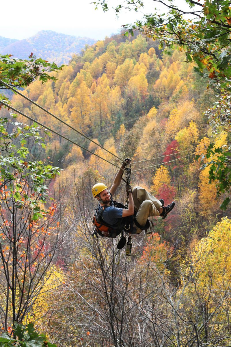 Ziplining through the treetops with Navitat Canopy Adventures in North Carolina.