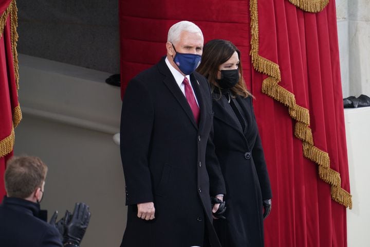 Vice President Mike Pence and his wife  Karen Pence arrive at the Capitol in Washington on Wednesday, Jan. 20, 2021, ahead of the inauguration President-elect Joe Biden. (Ruth Fremson/The New York)