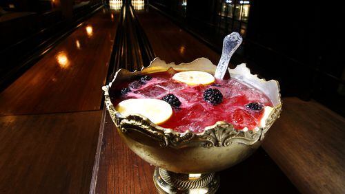 The Old One Two punch bowl at the Hotel Roosevelt’s Spare Room in Hollywood. With sipping in mind, it’s made with cognac, berries, lemon juice and sugar, then topped with Champagne. (Kirk McKoy/Los Angeles Times/TNS)